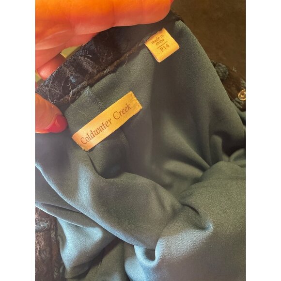 Coldwater Creek Teal Midi Skirt with Black Lace Overlay Skirt Sz 14P - Picture 5 of 9
